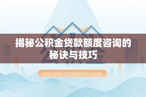 高树揭秘公积金贷款额度咨询的秘诀与技巧